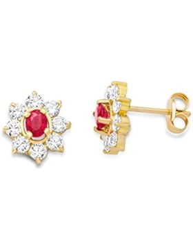 Miore Damen-Ohrstecker 9 Karat (375) Gelbgold Rubin und Zirconia