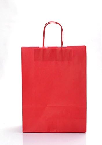 300x Coloured Kraft Twisted Handle Paper Carrier Bags, Accessory (180x80x250mm), Select Colour (Accessory 2 - 180x80x250mm, Red)