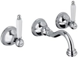 Nostalgia Country House Style Flush-Mount Shower Mixer Tap Chrome with White Handles and with Flush-Mounted Body in Retro Antique Design