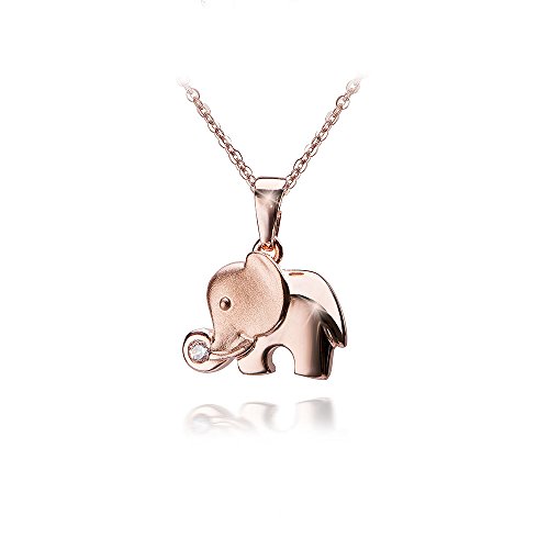 Colgante con forma de elefante en plata de ley 925 bañada en oro rosa, de MATERIA, decorada con circonita