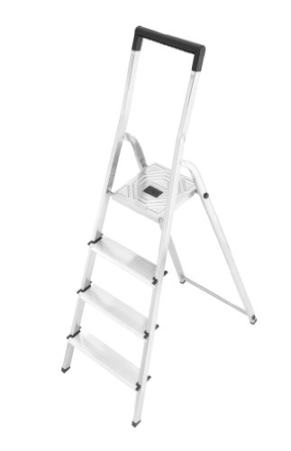 Hailo 8944-001 Alu-Sicherheits-Haushaltsleiter L40 - 4 Stufen mit SicherheitsBügel - Stiftung Warentest GUT (02/2010)