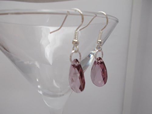 Antique Pink Pear pendant Swarovski Crystal Sterling Silver Fashion Drop Earrings for Wedding, Birthday, Anniversary, Thank you Gift