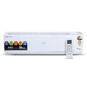 Croma 1 Ton 3 Star Smart Convertible Inverter Split AC (Copper, 4 in 1 Smart Convertible, Blue Fins, PM 2.5 Filter with activated carbon, Cools at 54 C, R-32 Green Refrigerant, 10 Years Compressor Warranty, 2022 Model, CRLAIN0123T0251, White)