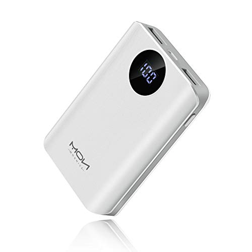 MOXNICE Bateria Externa Powerbank 10000mAh, El más Pequeño y Ligero Power Bank con 2 Salidas USB & Pantalla LCD para iPhone iPad Samsung Huawei Xiaomi (Blanco)