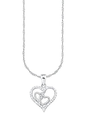 Amor Damen-Kette mit Anhänger Herzen 925 Sterlingsilber rhodiniert Zirkonia weiß 42 cm 492393