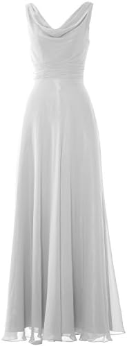 MACloth Women Long Cowl Neck Wedding Party Bridesmaid Dress Formal Gown (UK8, White)