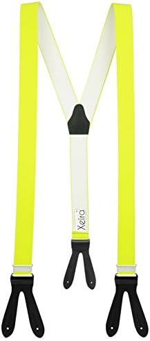High Quality Trouser Braces / Suspender available in many different Design with real Leather Patten/ Strap - Made in Germany (Neon Yellow)