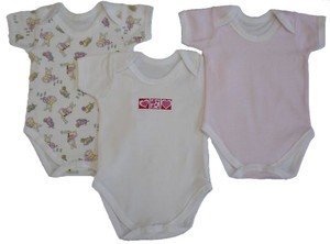 BounceAlong Inflatables 3Pk CombedCotton Girls Short Sleeve Body Suits E1 - 12-18 months -British Made