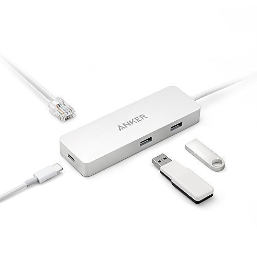 Anker Premium USB-C Hub mit Ethernet und Power Delivery, 2 USB 3.0 Ports, 1 USB C Ladeport, 1 Ethernet Port, Aluminiumgehäuse für das neue MacBook und ChromeBook Pixel (Weiß) - 2