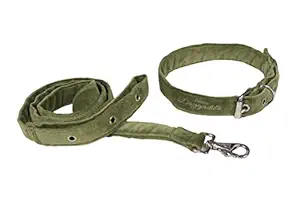 Solid Velvet PET Neck Collar and Leash(Green)