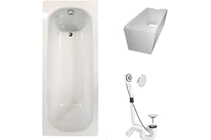 BADOSAN Badewanne Stahl KOMPLETT SET 160 x 70cm + Wannenträger + Ablaufgarnitur weiß