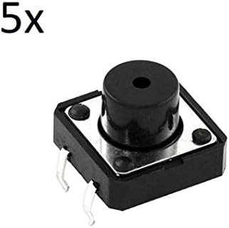 tecnostore® 5 x Tactile Buttons Black 12 x 12 x 7 mm Micro Mini Switch Button Arduino Miniature 4P