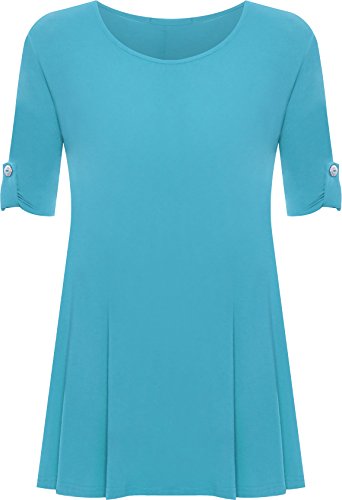 Womens Plus Size Scoop Neck Short Sleeve Flared Ladies Long Plain Top - Blue - 22/24