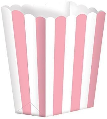 Candy Buffet Light Pink Striped Popcorn Shaped Treat Boxes x 5