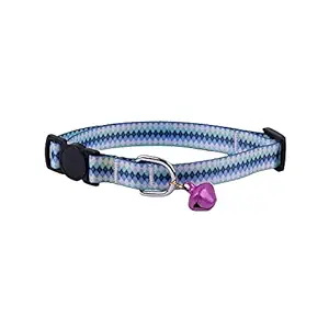 Poochles Cat Collar - Blue Abstract Cat Collar for Kitten & Adult Cat | Adjustable Cat Collar with Bell | Soft Neck Belt for Cats