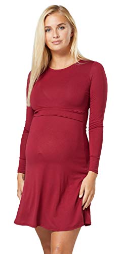 Zeta Ville - Premamá Vestido de Lactancia Efecto 2 en 1 Capa - para Mujer - 128c (Carmesí, 44-46, 2XL)