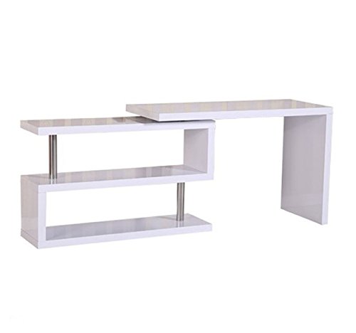 Modern Executive White High Gloss Computer PC Desk Home Office Corner Table Study Workstation Book Shelf Storage Unit Large Wooden Compact Stainless Steel Laptop Luxury Writing Shelves Furniture Also Available in Black*****FREE FAST DELIVERY*****