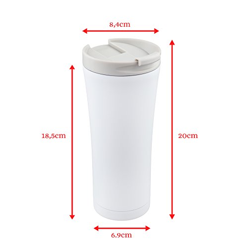 Isolierbecher Edelstahl mit Deckel to go 450 ml (0,45 Liter) Matt-weiß. Thermos Auslaufsicher Kaffee to go Becher – 100% Geld-zurück-GARANTIE - 5