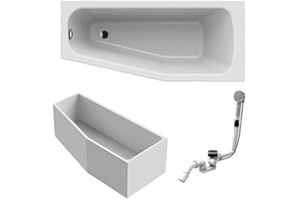 BADOSAN Acryl Raumsparwanne links Komplett Badewanne Made by RIHO weiß 160 x 70 inkl. Ab- und Überlauf und Styroporträger