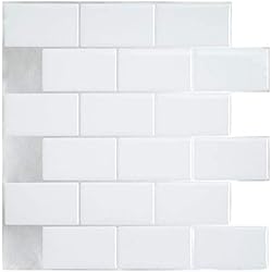 Ecoart 3D Autocollant Mural Imperméable Auto-adhésif en Forme de Brique la Salle de Bain la Cuisine Blanc