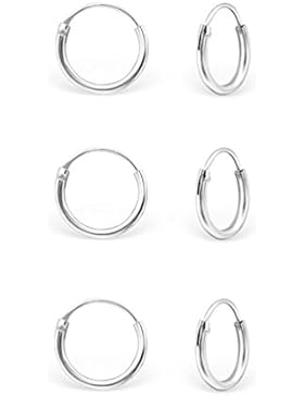DTPsilver - Damen - Klein Creolen - Ohrringe 925 Sterling Silber Set Paare 3 - Dicke 1.2 mm - Durchmesser 10 mm