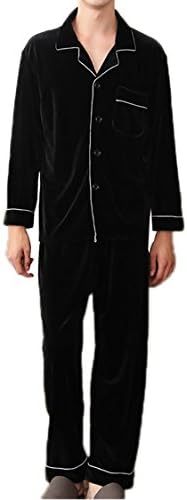 Men’ Fashion Elegant Velvet Long Sleeve Pajamas Suit Collar Top and Pant Set (XL, 1)