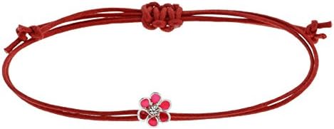 Sweet Silver Red Cord and Sterling Silver Flower Bracelet of Length 6-8.5cm