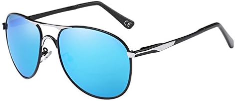 BVAGSS Men Classic Retro Polarized Metal Frame Aviator Sunglasses Driving (Black Frame With Blue Lens)