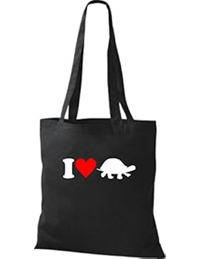 JUTE Stoffbeutel I Love Schildkröte Tiere Tiermotive, viele Farben