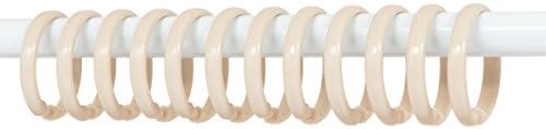 Rings for Shower Curtains 12 CREAM / BEIGE pcs with Practical Clip and Plastic Sliding System