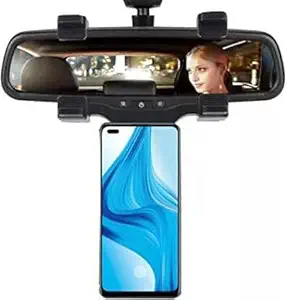 AVIKA Car Phone Holder for Rear View Mirror Mount Stand Anti Shake & Fall Prevention 360 Degree Rotation Adjustable Anti Vibration - Supports Mobile Up to 6.5 inch Smartphones (Color Black)