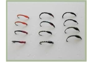 TROUTFLIES UK BUZZERS Barbless Buzzers, Trout Flies, 12 Pack Epoxy Buzzers, Mixed patterns, Mixed size
