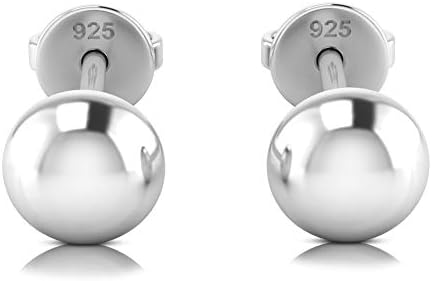 Sterling Silver Flat Back Ball Stud Earrings – Gift Boxed 925 Silver Earrings for Women 6mm (Silver)