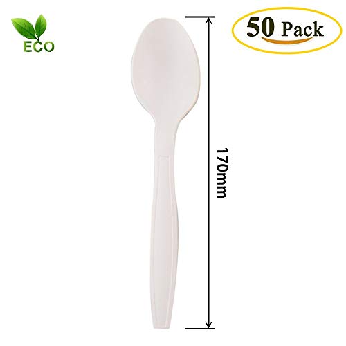 USOBIO CUCCHIAI Posate USA e Getta compostabili/biodegradabili, durevoli, Eco-Friendly "Go Green", 18 cm, Set da 50