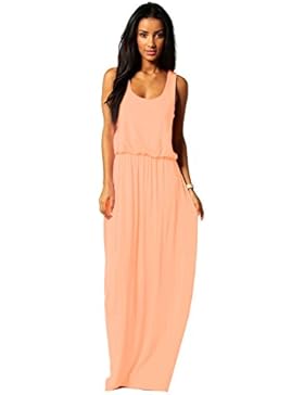 Damen Kleid Maxikleid Bodenlang Sommer Urlaub Boho Stil Neon SML 36 38 40 (369)