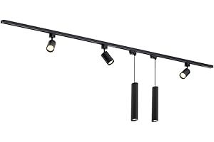 Qub Focus III – Système d’éclairage LED monophasé – 3 rails de 1m (300cm) – 3 spots GU10 + 2 suspensions – forme en I – noir – compatible LED – modulable – design moderne