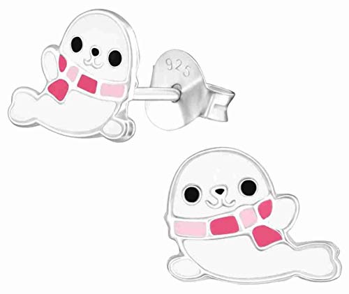 Mon-bijou - h36570 - pequeño pendiente de foca color blanco en plata 925/1000