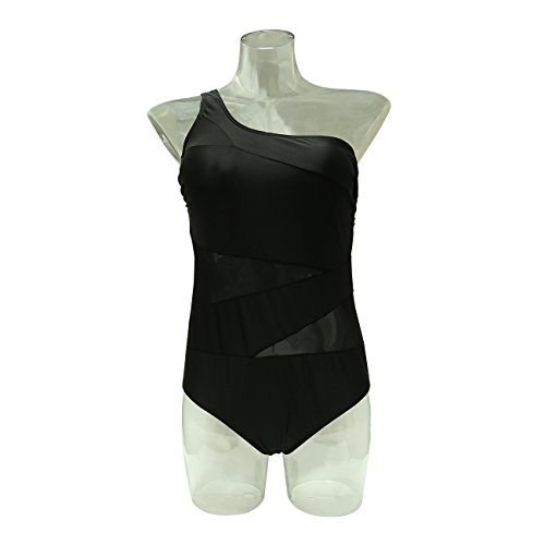 GWELL Damen Mesh Hollow One Shoulder Plus Size Push Up Einteilige Badeanzug Bademode Badebekleidung - 4
