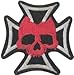 Produktbild Aufnäher, am Iron on Patch Biker Skull Red Cross Malta (Kreuz Eisernes Kreuz Emblem ()