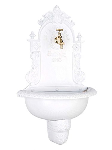 Waschbecken Brunnen Wandbrunnen 72,5cm Alu Garten im antik Stil weiß fountain - 4