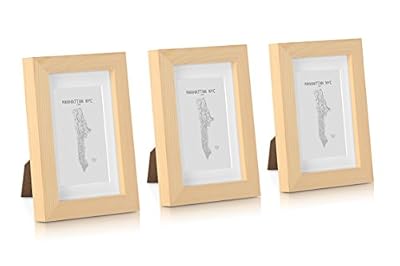 Classic by Casa Chic Cadre Photo 10x15 cm - Lot de 3 Cadres photos - Bois de Pin MASSIF - Vitre en VERRE - Profil de Cadre 2 cm ! - Bois brut - Non peint