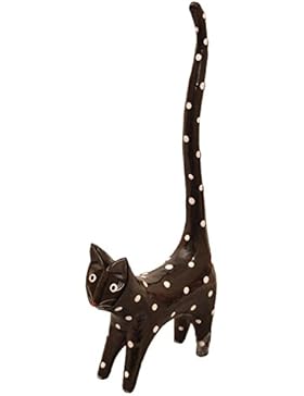 Ringkatze aus Albesia-Holz bemalt, Holz-Katze, Grösse:ca. 20 cm