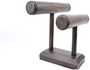 - Watch Bracelet Jewellery Display Stand For 2 Rods Solid Wood Stained chocolate-coloured
