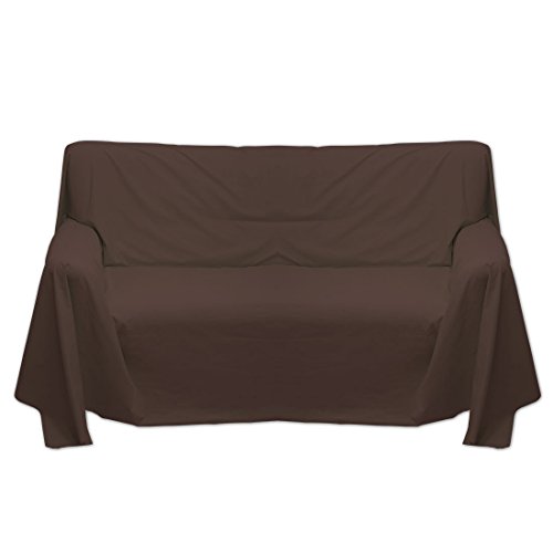 Qool24 Sofaüberwurf große Farb und Größenauswahl dicht gewebter Baumwollstoff Überwurf Braun 150x200cm - 2