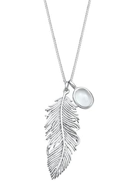 Elli Damen Halskette Feder 925 Sterling Silber Mondstein weiß 0104780413_70