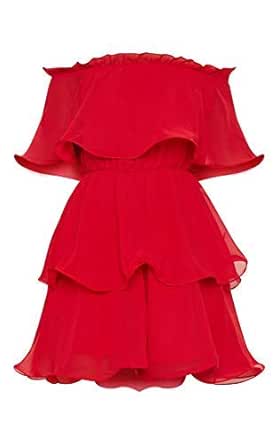 chiffon bardot ruffle tiered dress