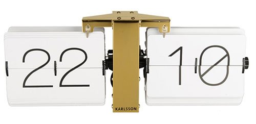 Karlsson KA5601WH Flip Uhr No Case, Standfuß Messingf, Metall, weiß, 8.5 x 36 x 14 cm