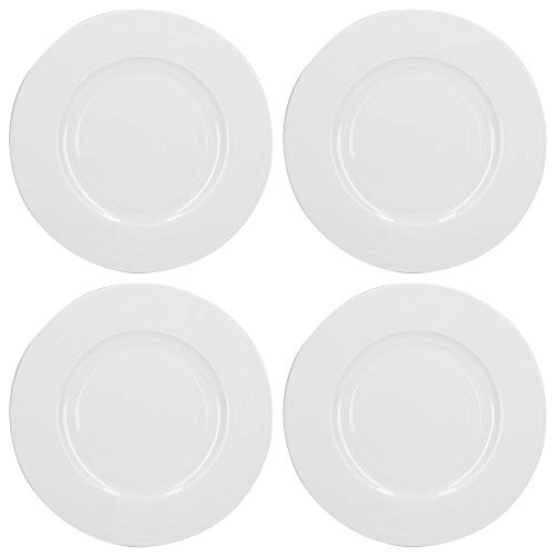 Mikasa 'Cheers' White Dinner Plates / Plate Set with Embossed Detailing, Vegan-Friendly Porcelain, 28 cm, Set of 4