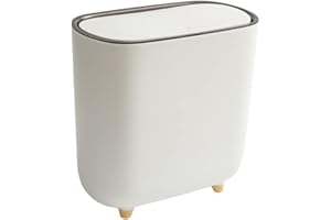 ZHONGREN Mülleimer mit Drucklippe, schlanker, moderner Mülleimer, tragbarer Abfallkorb, Kunststoff, weiß, Recycling-Mülleimer für Schlafzimmer, Küche, Büro, Badezimmer, Wohnzimmer, 9 Liter