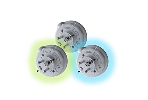 i-SOTA LED Nachtlicht | Steckdosenlicht als Zwischenstecker inkl. Sicherung für Kinder | Farbwechsel – Weiß, Blau, Grün – über Touch-Schalter | Orientierungslicht | Nachtlampe | mit Helligkeits- / Dämmerungs-Sensor | stromsparend - 7